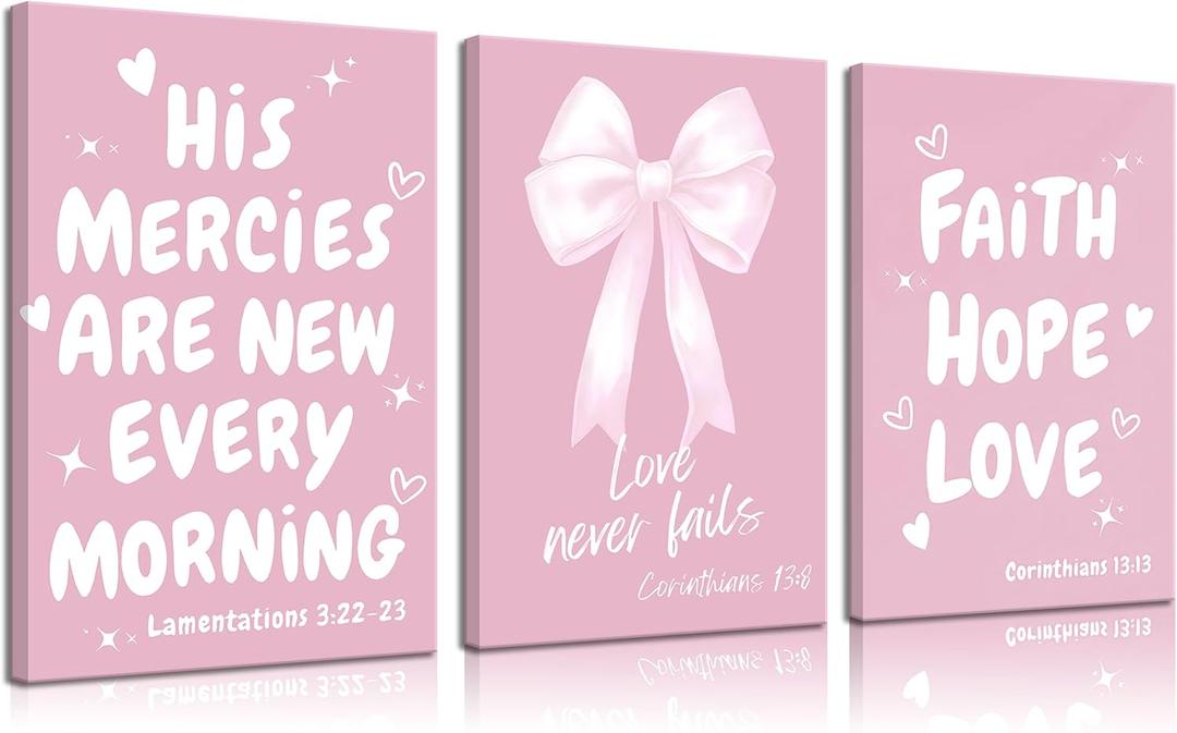 3pcs Bow Verse Bible Scripture Canvas Wall Art Pink Trendy Coquette Christian College Style Wall Decor Pictures Inspiring Bible Verses Posters Prints for Girl Bedroom Living Room Prepared To Hang 3pcs Bow Verse Bible Scripture Canvas Wall Art Pink Trendy Coquette Christian College Style Wall Decor Pictures Inspiring Bible Verses Posters Prints for Girl Bedroom Living Room Prepared To Hang