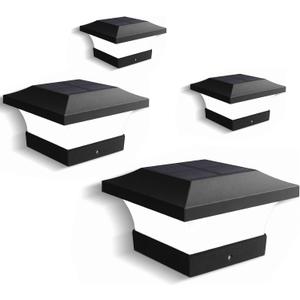 T-SUN Solar Post Cap Lights 4 Pack for 4x4, 5x5 & 6x6 Posts, 6500K Cool White, Waterproof Dusk to Dawn LED Deck & Fence Post Lights, Eco-Friendly & Sustainable, Made with Recycled Materials (Black)