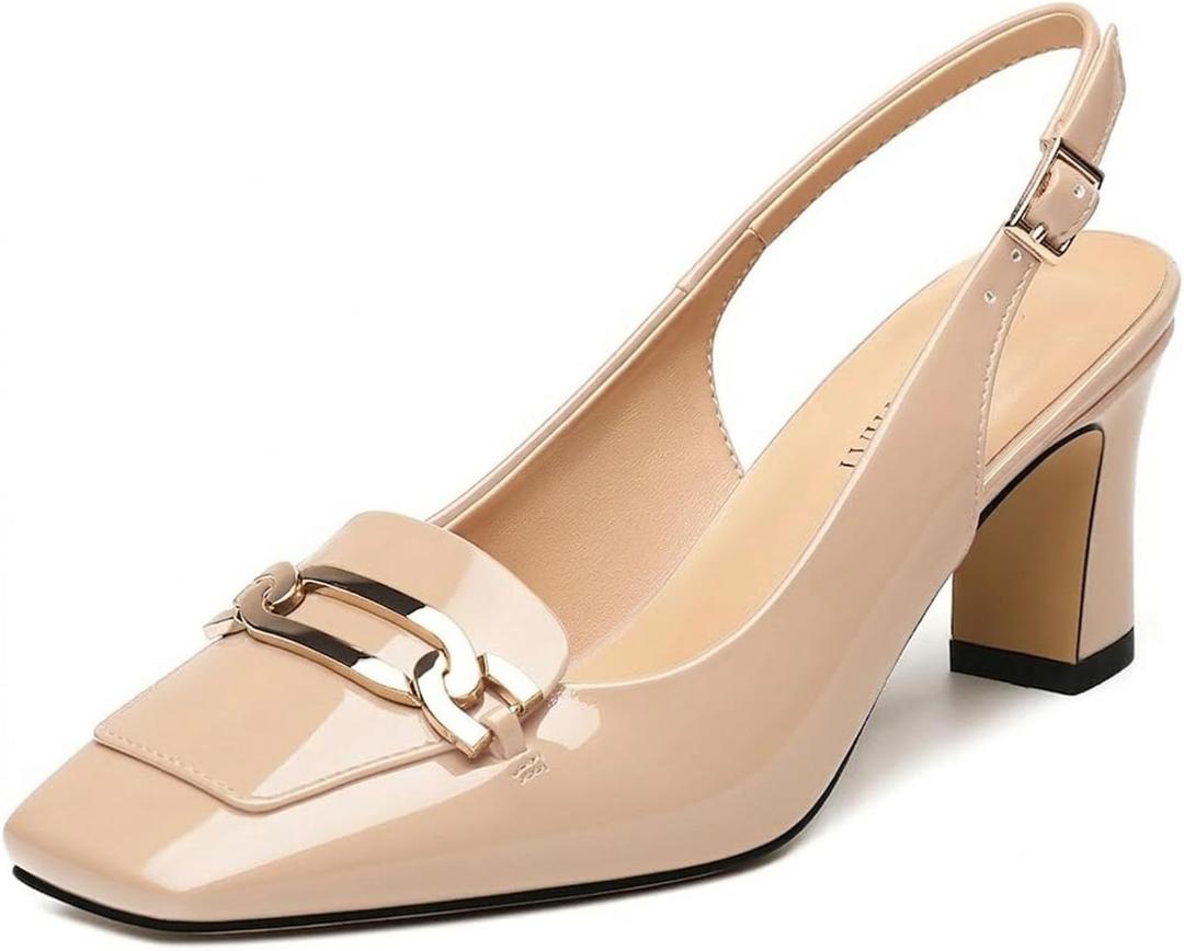 Slingback Heels Square Toe Block Heels 2.5 Inch | 2.5 Inch Closed Toe Chunky Block Heel Pumps Comfortable Casual Party Dress Shoes, 9