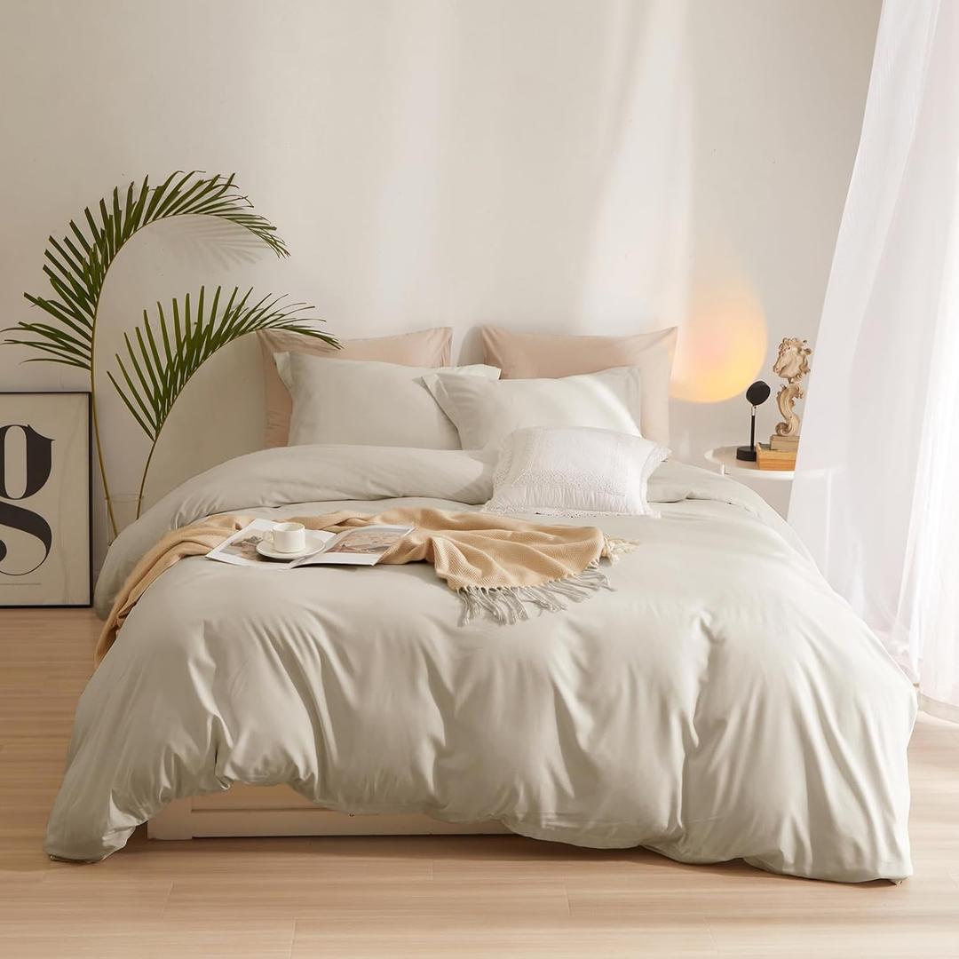 King Size Soft Duvet Set - Boho Beige Tan Bedding - 104'x90' Comforter with 2 Pillowcases