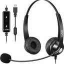 Callez USB Headset with Microphone Noise Cancelling & Audio Controls, Stereo Computer Headphones for Business Skype UC Lync Softphone Call Center Office, Clearer Voice, Super Light, Ultra Comfort