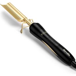 Terviiix Hot Comb for Lace Front Wigs, Curved Teeth Pressing Combs for Black Women Hair, Anti-Scald Straightening Comb, Electric Heat Comb, Temperature Adjustable, 60 Min Auto Shut Off