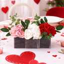 55 Pcs 3 Set Valentines Floral Arrangement with Wooden Vase Valentines DIY Floral Centerpieces for Table Artificial Roses Hydrangeas Eucalyptus Leaves Flower Centerpieces for Table Decor