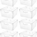 Clear Extra Large Plastic Storage Bins, Perfect for Pantry Organizers and Storage Containers Fridge Organizer Plastic Bins Kitchen Organizer Bin for Organizing Under Sink Refrigerator Organization (12.6 x 12.6 x 7)
