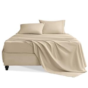 Swiftify Queen Sheet Set, 4 Pieces Hotel Luxury Soft Microfiber Queen Bed Sheets Set, Deep Pockets, Oeko-Tex Sheets with Elastic, Breathable, Wrinkle Free (Beige, King)