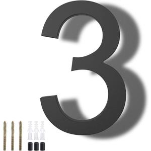 DEWEL 8 Inch Large Floating House Numbers, Black Acrylic Address Numbers for Outside, Modern 911 Visibility Signage with Mounting Nail Kit, Weatherproof Exterior Decor for Garage Gate Mailbox Wall (Number 3)