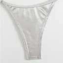 OYOANGLE Women's Metallic Thong Bikini Bottom Low Rise Cheeky Swim Bottoms Beachwear L