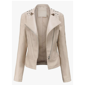 chouyatou Women's Casual Light Studded Shoulder Moto Biker Faux Leather Jacket M