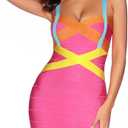 meilun Women's Celebrity Bandage Bodycon Dress Strap Party Pencil Dress (Pink, L)