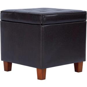 HomePop Leatherette Tufted Square Storage Ottoman with Hinged Lid, Brown Small