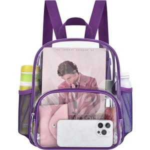 Clear Backpack for Stadium Events Clear Backpack 12x12x6 with Front Pocket for Concert Sport Events Work Travel (Purple)