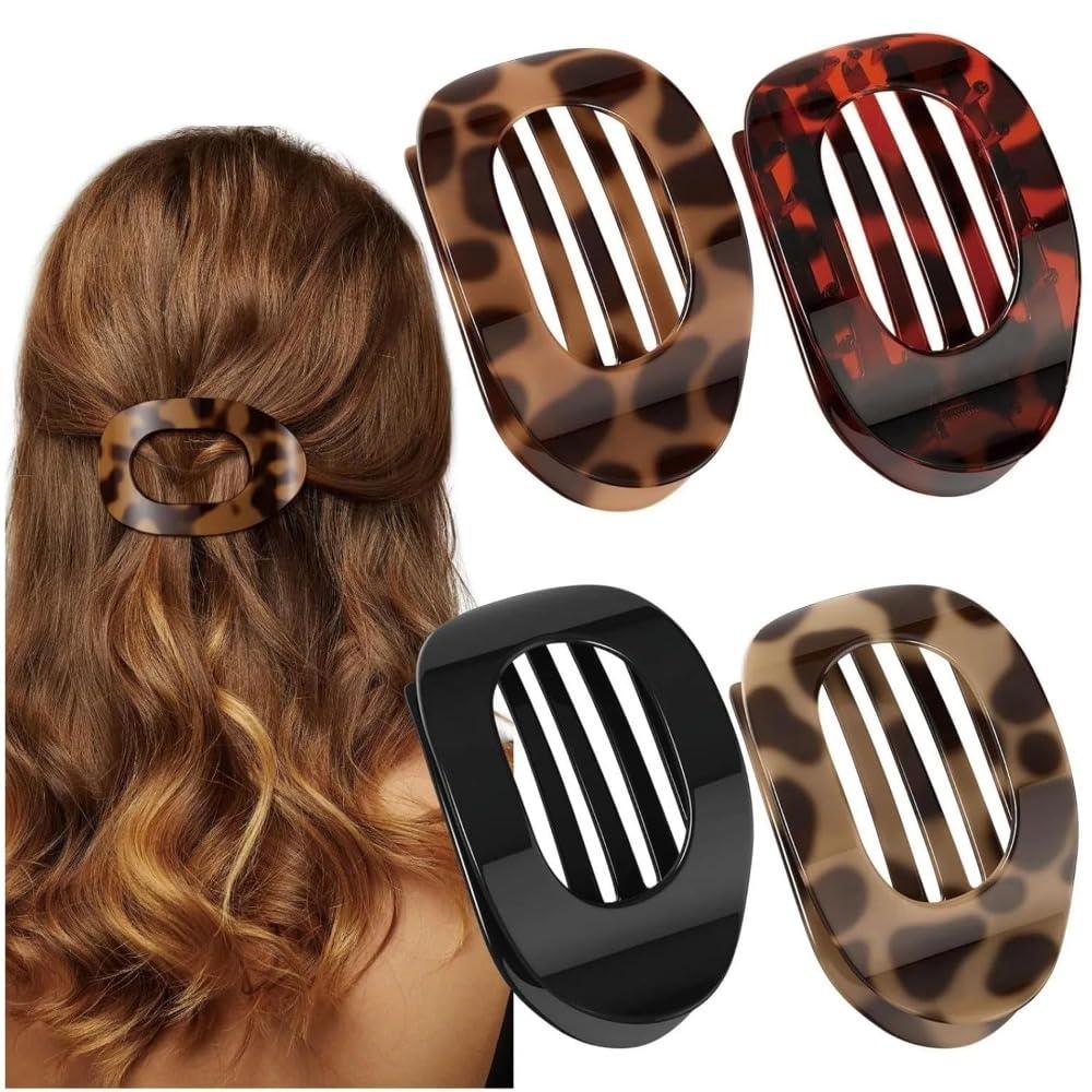 Hair Clips for Women, 4 Pack Duckbill Flat Claw Clamps, Round Casual Versatile Solid Color, Simple Elegant Design for Thick Thin Long Short Hair (4PCS-Style-9)