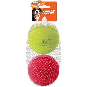 Nerf Dog Classic Squeak Ball Outdoor Dog Toy, 3.8 Inch Dog Ball Fetch Toy, Squeaking Toy for Medium and Large Breeds, Green/Red, 2 Count