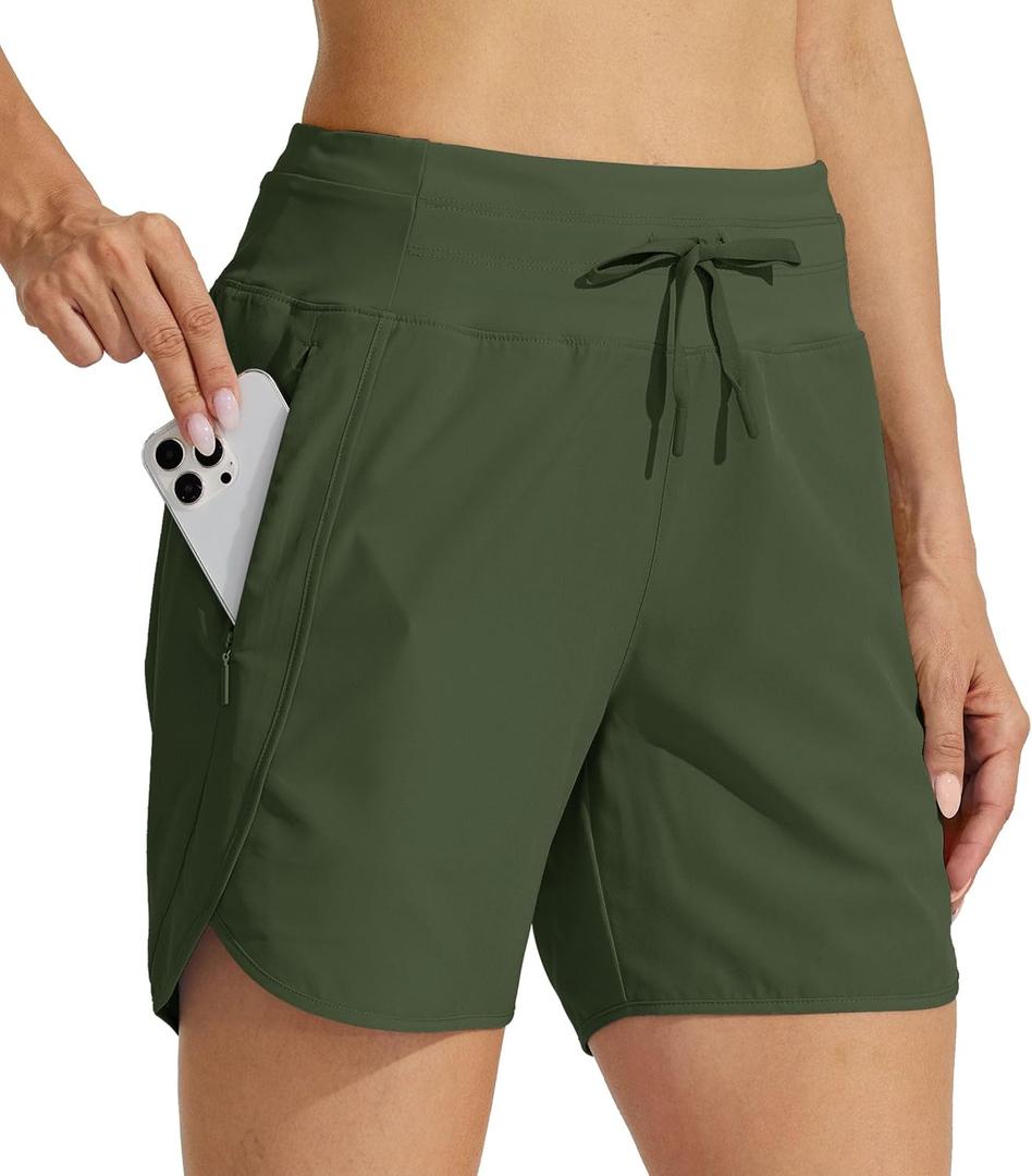 Willit Women's Athletic Running Shorts 5" Quick Dry Workout Hiking High Waisted Active Gym Exercise Zipper Pocket, XL