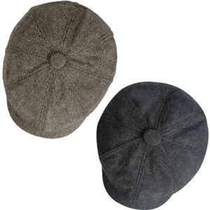 Senker Fashion Newsboy Cap for Men, Irish Newsies Hat Classic 8 Panel Wool Blend for Old Man Cabbie Driving (Medium, Dark Grey Khaki)