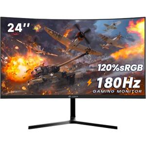 CRUA 24 Curved Gaming Monitor, 180Hz/144Hz FHD 1080P, Support 120% sRGB, AMD FreeSync, Low Motion Blur, Wall Mount Installs Compatible, for Office and Games(HDMI 1.4 & DP 1.2) Black