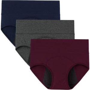 INNERSY Period Underwear for Women High Waisted Leak-Proof Postpartum Menstrual Panties 3-Pack (Large, Dark Vintage)