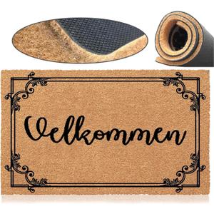 Jec&Smis Welcome Mat Velkommen Door Mats for Home Entrance Funny Doormat, Coir Fiber Outdoor Doormats for Entrance Anti-Slip PVC Backing 18" x 30"