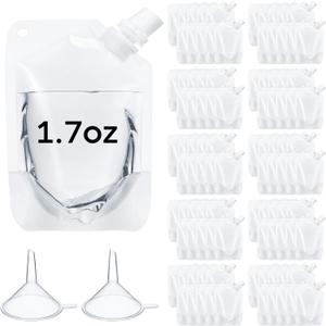 100 Pcs Plastic Pouches Bulk Disposable Clear Juice Pouches Squeeze Salsa Leakproof Beverage Bags with Funnel for Adult Travel Outdoor Sports Concert (1.7 oz)