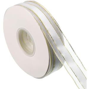 PATIKIL 1 Inch x 46 Yard Organza Chiffon Ribbon, Golden Edge Gift Wrapping Ribbon for Bouquet Cake Invitations Card Decor Home Party Decoration, White