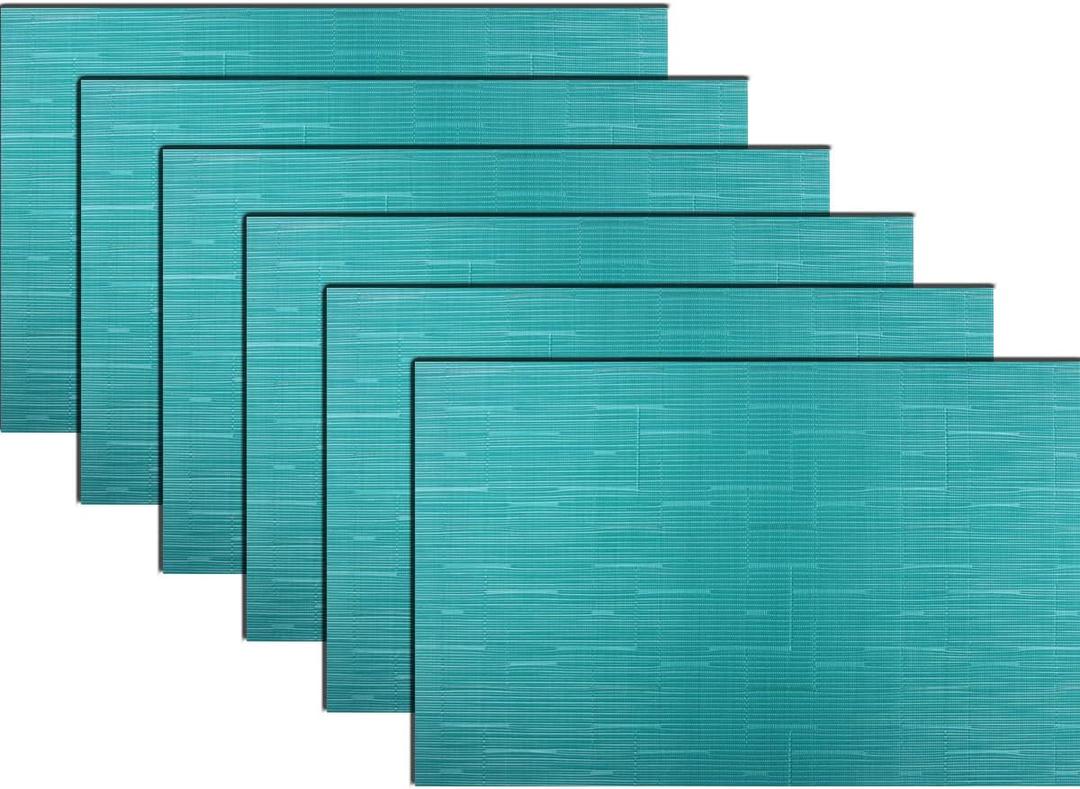 PIGCHCY Placemats,Washable Durable Vinyl Woven Table Mats,Elegant Heat Resistant Placemats for Dining Table Set of 6 (18 x 12 inches, Turquoise)