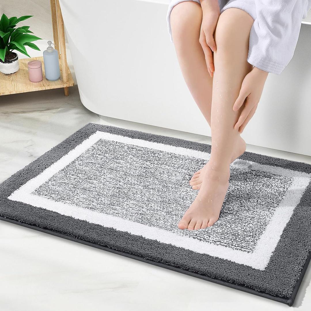 OLANLY Bathroom Rugs 30x20, Extra Soft and Absorbent Microfiber Bath Mat, Non-Slip, Machine Washable, Quick Dry Shaggy Bath Carpet, Suitable for Bathroom Floor, Tub, Shower (Medium, Dark Grey)