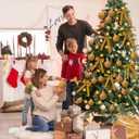 24 Pcs Velvet Christmas Tree Decorations Set Velvet Christmas Tree Skirt Bow Topper Xmas Ball Ornaments Ribbon LED Light for Xmas Holiday Party Wreath Decoration (Gold)