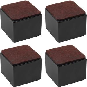 4 Pcs Self-Adhesive Furniture Bed Risers, Square Heavy Duty Carbon Steel Table Sofa Risers Adds 2" Height with Felt Pad, Black