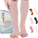 Doc Miller, Open Toe Compression Socks, 8-15 mmHg, Toeless, Support Circulation, Shin Splints, Calf Recovery, Varicose, Knee High, Medical Grade, Skin/Nude Socks, Large Size for Men & Women, Pair