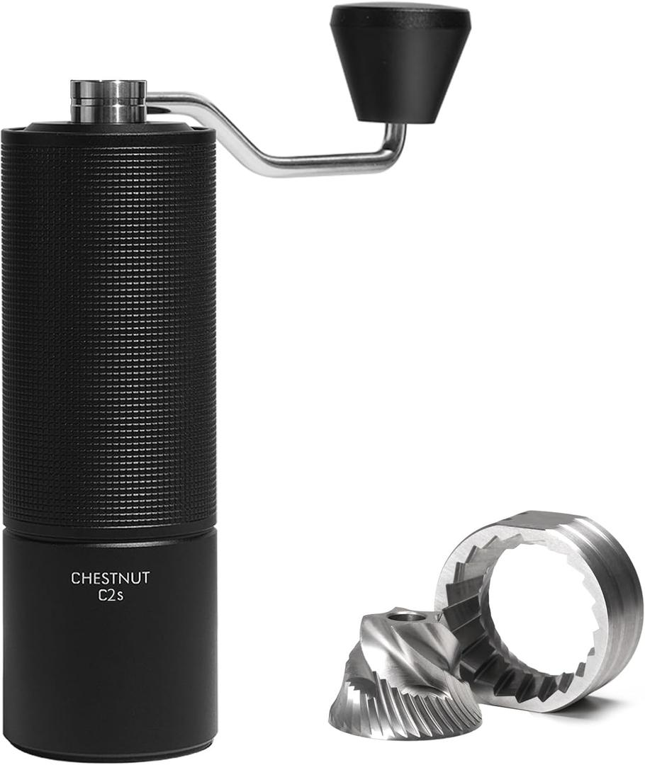 TIMEMORE Chestnut C2S Manual Coffee Grinder Stainless Steel S2C Conical Burr Coffee Grinder, Capacity 25g Hand Coffee Bean Grinder, Double Bearing Positioning, Black