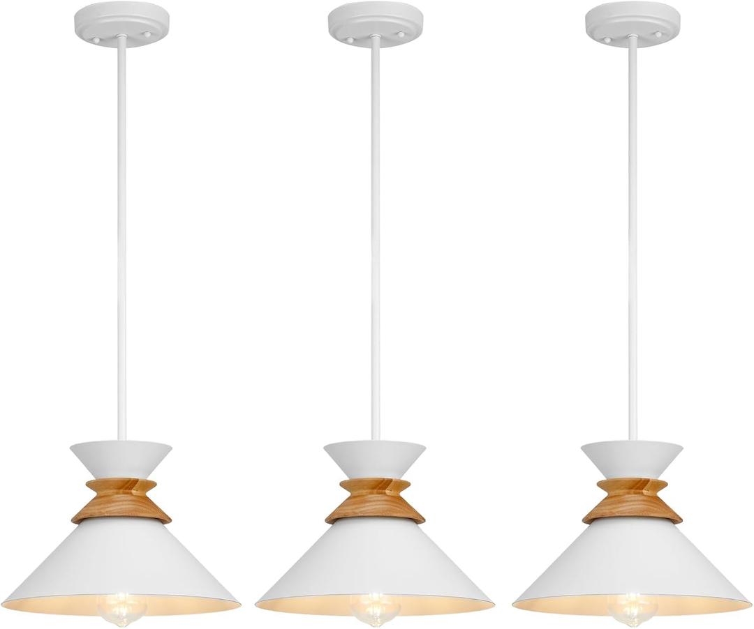 12 Inch White Pendant Lights Kitchen Island Hanging Light Fixtures Adjustable Rod Height Pendant Lighting for Dining Room 3 Pack