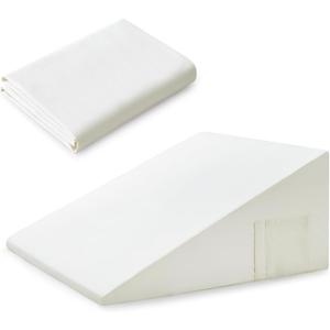 Cotton Wedge Pillow Cover for 24" x 24" x 7.5" Wedge Bed Pillow, Zippered Wedge Pillow Case Protector with Side Pocket, White (Pillow Not Included)
