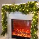 6FT Christmas Garland PARTY JOY Pine Garland with 9.8FT LED String Lights, Greenery Plant for Christmas Decorations Table Mantle Background Wall Room Outdoor Indoor Winter Decoration