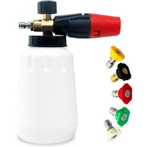 Foam Cannon with 1/4 Inch Quick Connector, 1 Liter, 5 Nozzle Tips, Adjustable Foam Thickness, 1500-3000 PSI