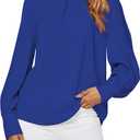 LYANER Women's Mock Neck Pleated Solid Long Sleeve Blouse Office Shirt Top (L)