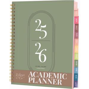 2 x Rileys Academic Planner 2025-2026, Daily, Weekly & Monthly Planner, July 2025 - June 2026, Student Notes Pages, Twin-Wire Binding, Weekly Agenda for School & Work (8 x 6-Inches, Green)