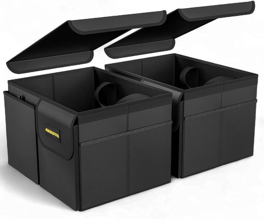 MIKKUPPA Car Trunk Organizer - 35L Collapsible Trunk Organizer with Lid, Sturdy Car Storage for SUV Auto Truck Van (Black, 2Pack)