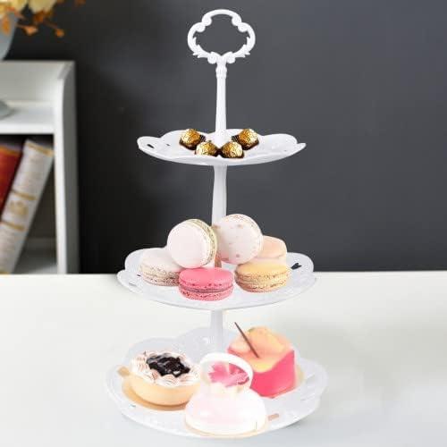 3 Tier Porcelain Cupcake Stand, Tiered Serving Cake Stand, Round White Embossed Dessert Stand, Weddings Parties Pastry Serving Tray