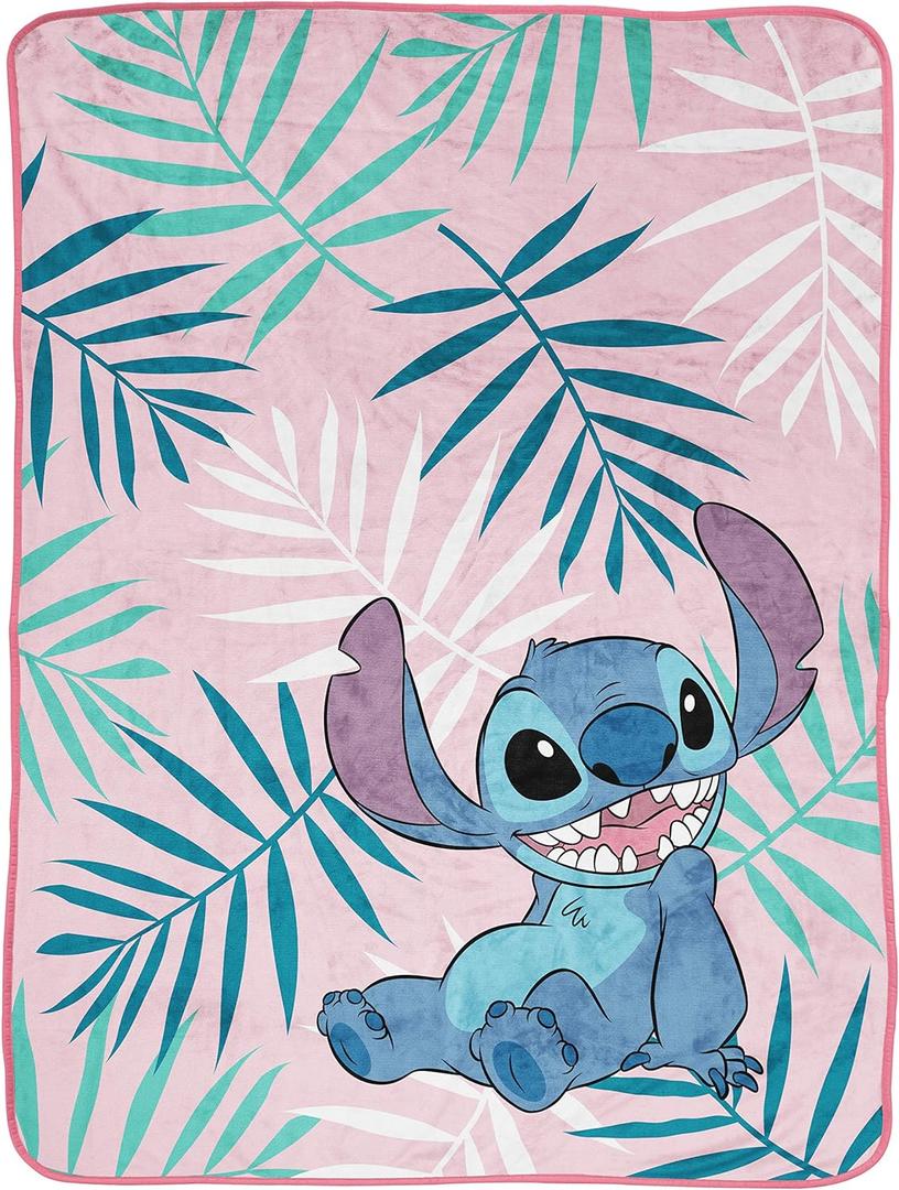Jay Franco Plush Throw Blanket  46" x 60" Inches Kids Hero Soft & Cozy Fleece Throw for Bedroom & Couch Dcor, Official Licensed Product, Pink - Lilo & Stitch