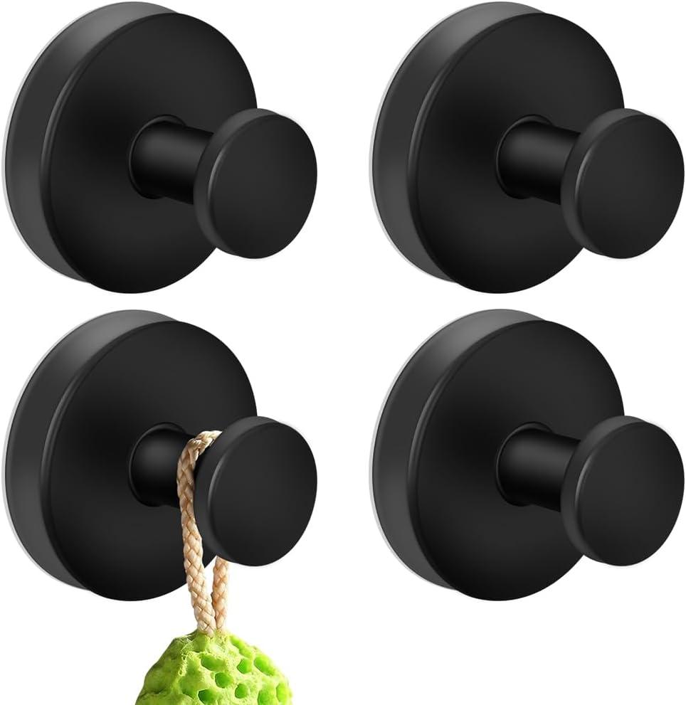 MGahyi Suction Cup Hooks for Shower, Bathroom, Hanging Towels, Robe, Mounting on Glass Shower Doors, Tile, Mirrors(Black, 4 Pack) (4 Pieces, Black)