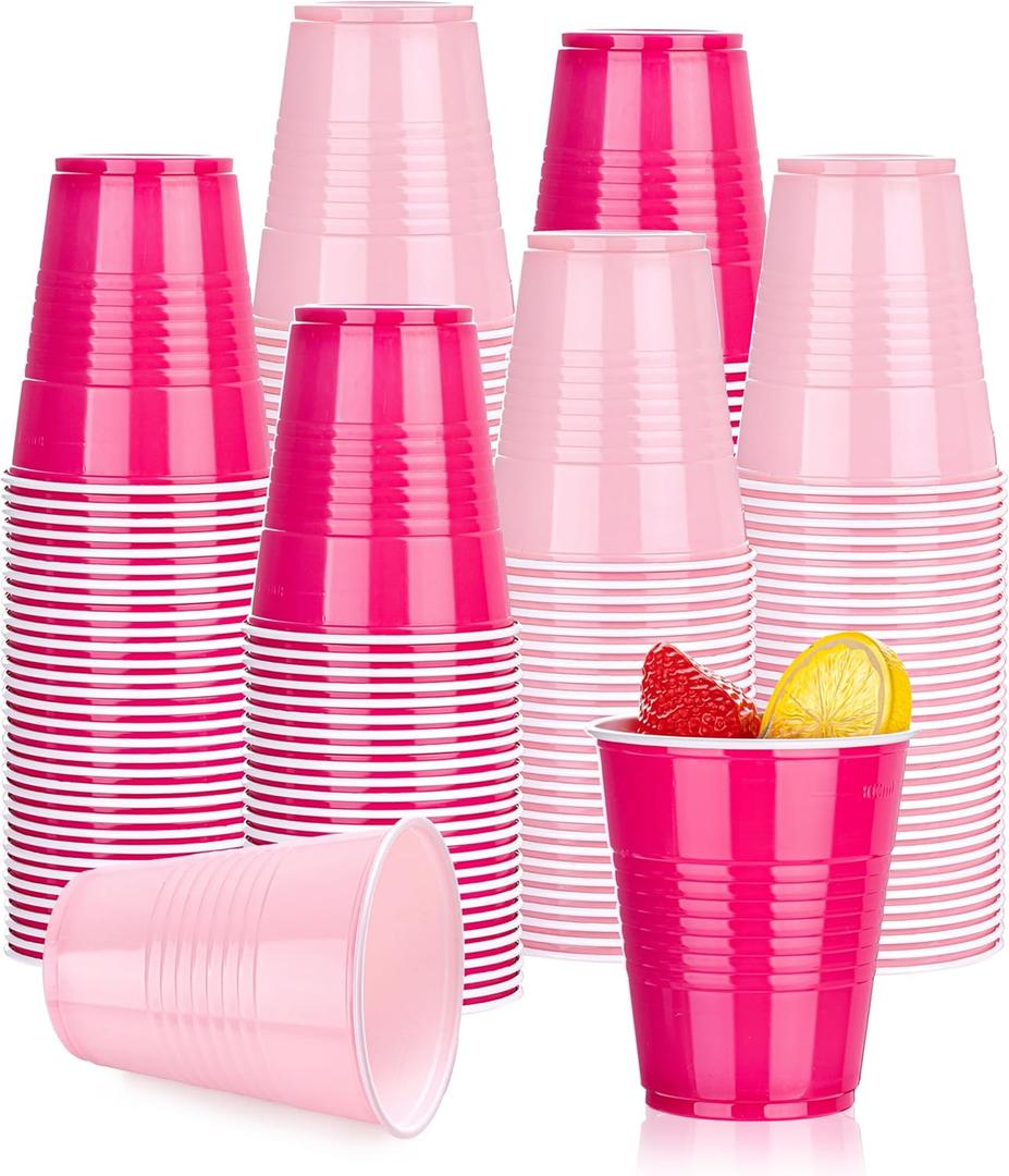 WELLIFE 12 OZ Pink Party Cups - 100 Pack Dual-Pink Cups,Ideal for Spring Gathering Mother's Day Birthday Parties,Girl's Party Princess-Themed Gatherings, Bachelorette Parties, 100PCS