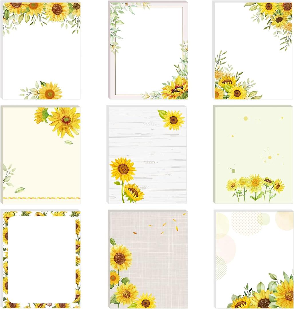 Sabary 9 Pads Cute Sticky Notes Animal Sticky Note Pads 3.15 x 3.94 Inches Colored Adhesive Memo Reminder Decor for Journal School Office Gifts(Sunflower)