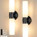 Wireless Battery Operated Wall Sconce Set of 2, Black Easy Install Dimmable Rechargeable Wall Lights with Remote Control, Timer Function for Living Room, Bedroom, Hallway, Stairwell, Entryway 3000K