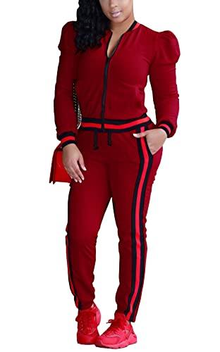 Akmipoem 1 Piece Jogging Joggers Pants Set Burgundy M, Red