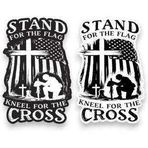 6 x (2PCS Black and White) Stand for The Flag Kneel for The Cross Sticker 5 inch, stickers for trucks, window stickers for trucks, religious car decals, Waterproof Vinyl Decals For Cars, Laptops, Tumblers