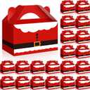 Cholemy 50 Pcs Christmas Treat Boxes with Handle Santa Claus Design Gift Boxes Christmas Cookie Candy Bags Xmas Party Paper Gift Wrap for Holidays Party Supplies