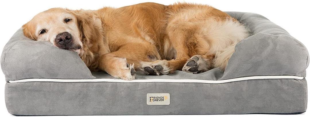 Friends Forever X-Large Dog Bed, Orthopedic Dog Sofa Memory Foam Mattress, Calming Dog Couch Bed, Wall Rim Pillow, Water Resistant Liner, Washable Cover, Non-Slip Bottom, Chester, X-Large Grey (44.0"L x 34.0"W x 10.0"Th, Chester Grey)