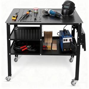 Welding Table Heavy Duty Mobile Steel Workbench with Wheels, Work Station Universal Workbench for Metalworking, Cutting Grinding Welding Projects, Sturdy Support Frame