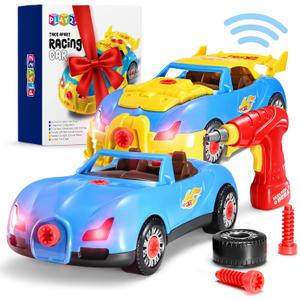 Take Apart Racing Car Toddler Toys Set - Build Your Own Car with Drill, Engine Sounds & Lights - Toy Car Constructions Set Stem Building Learning Set