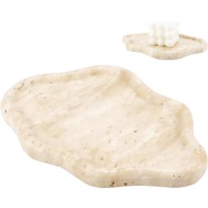 Natural Calacatta Viola Marble Tray, Marble Holder Organizer, Jewelry Dish Trinket Dish for Home Decor (Travertine)